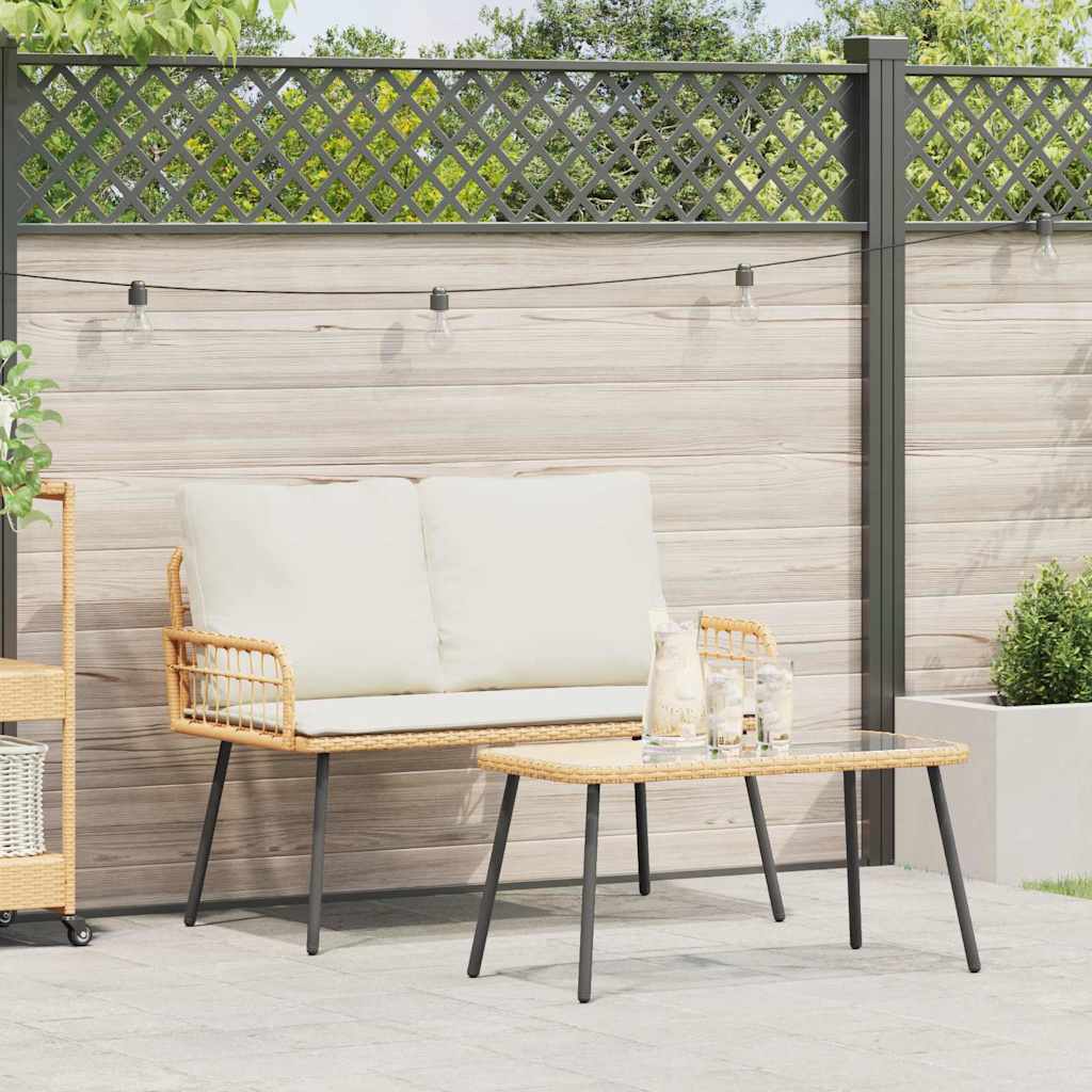 2-teiliges Garten-Dining-Set mit Kissen aus natürlichem Poly-Rattan